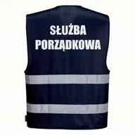 Odzież robocza - Kamizelka odblaskowa PORTWEST S/M- granatowa z nadrukiem SŁUŻBA PORZĄDKOWA - miniaturka - grafika 1