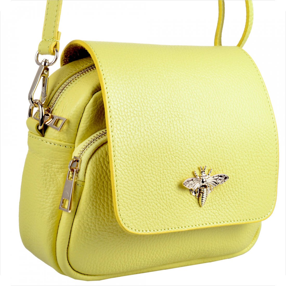 Borse in Pelle listonoszka skórzana z muchą żółta limonka