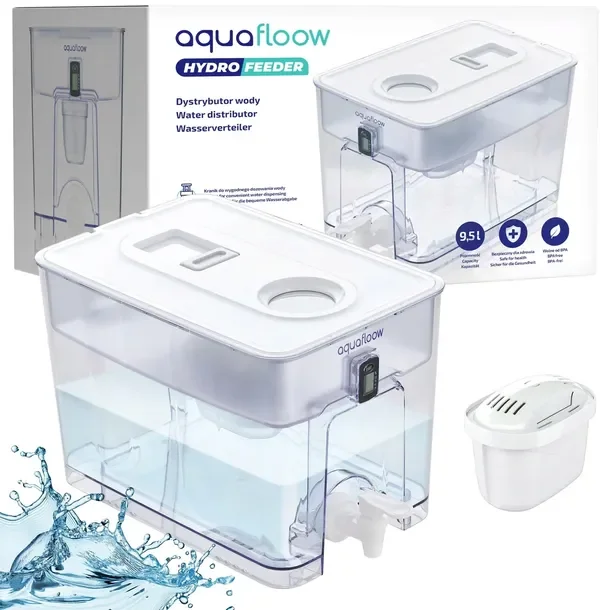 Dzbanek filtrujący XL AquaFloow 9,5l dyspenser + filtr do wody Maxi