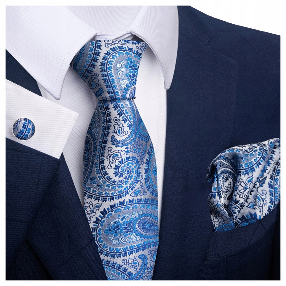 Elegancki zestaw krawat + poszetka + spinki do mankietów