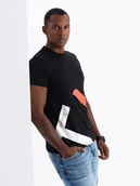 Koszulki męskie - Bawełniany męski t-shirt z dwukolorowym printem czarny V1 OM-TSPT-0219 M - miniaturka - grafika 1