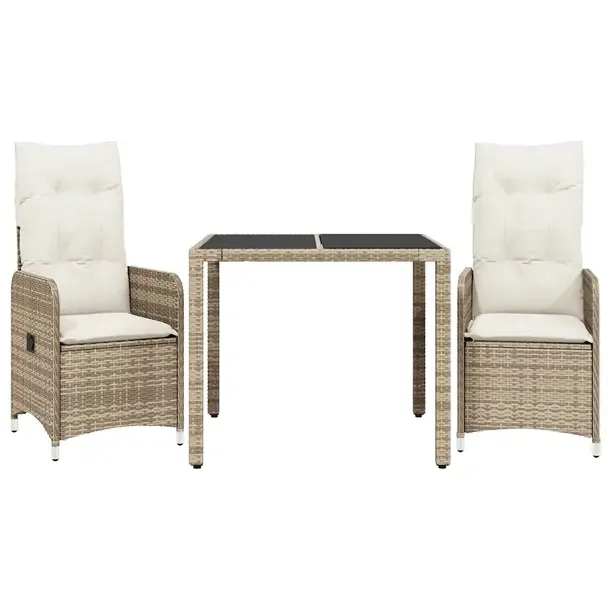 Zestaw Bistro Ogrodowy z Rattanu PE, Krzesła 54,5x58,5x92 cm, Stół 90x90