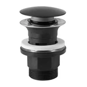 Korki do umywalek - Zawór spustowy z przelewem click-clack 5/4" korek mosiężny okrągły czarny - miniaturka - grafika 1