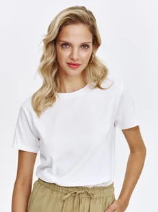 Biały basicowy t-shirt z krótkim rękawem - Koszulki i topy damskie - miniaturka - grafika 1