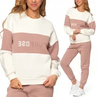 Bluzy damskie - Bluza Damska Luźna Ocieplana Bawełniana Sportowa z Napisem RÓŻOWA MORAJ XL - miniaturka - grafika 1