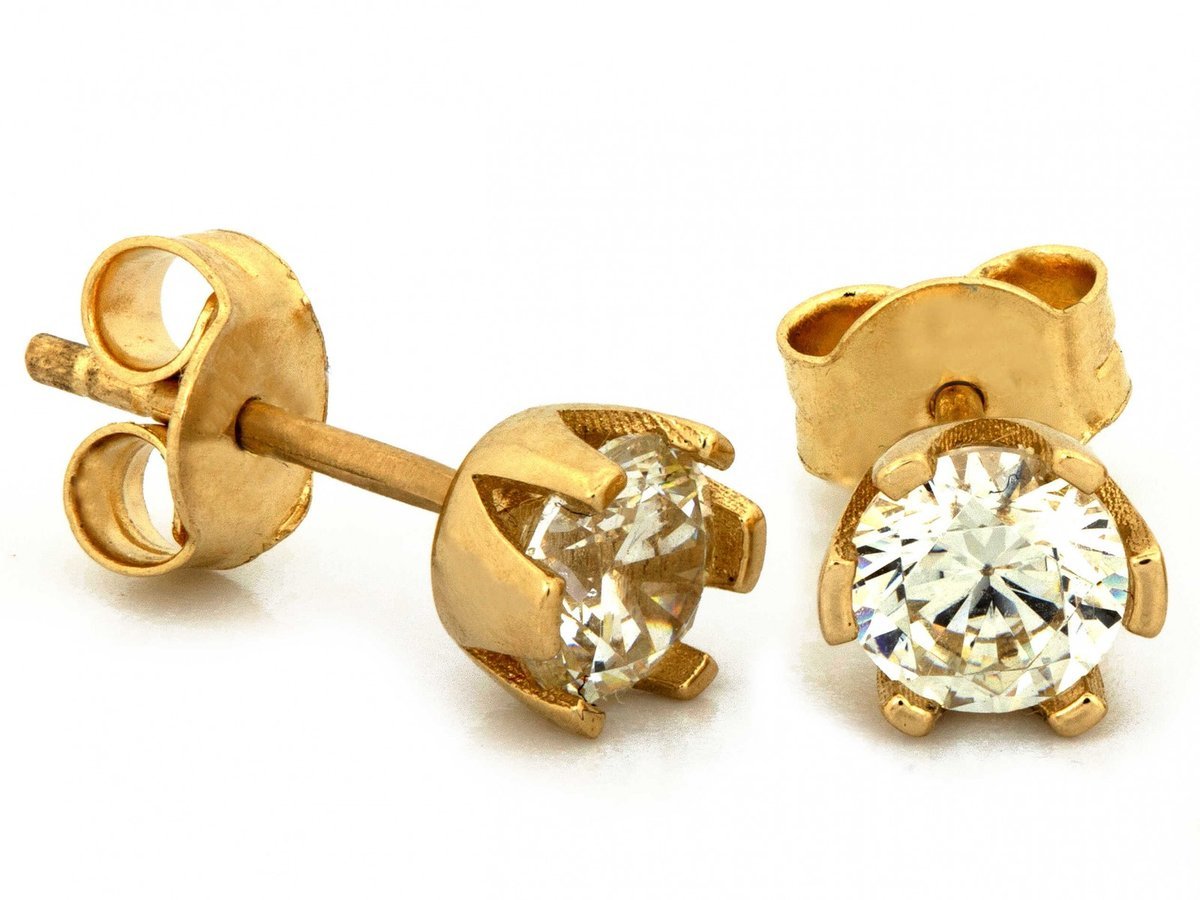 Kolczyki złote 585 cyrkonia przy uchu na sztyfcie 1.24g