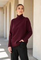 Swetry damskie - Elegancki sweter damski z golfem - bordowy sweter M1101 rozmiar S/M - miniaturka - grafika 1