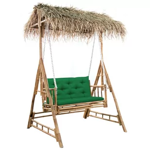2-os. huśtawka ogrodowa, bambus i liście palmy, poduszka, 202cm - Huśtawki - miniaturka - grafika 1