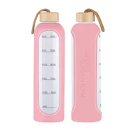 Shakery i bidony sportowe - BUTELKA SZKLANA NA WODĘ TRENING MOTYWACYJNA BIDON KICA HYDRO GLASS 1L RÓŻOWA - miniaturka - grafika 1