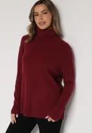 Swetry damskie - Bordowy Sweter z Golfem i Dodatkiem Kaszmiru Rorizia - miniaturka - grafika 1