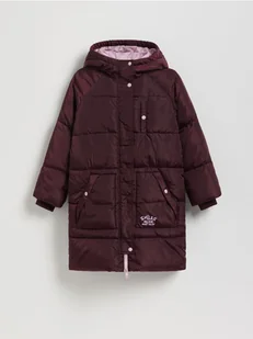 Reserved - Długi pikowany płaszcz z kapturem - bordowy - Kurtki i płaszcze dla dziewczynek - miniaturka - grafika 1