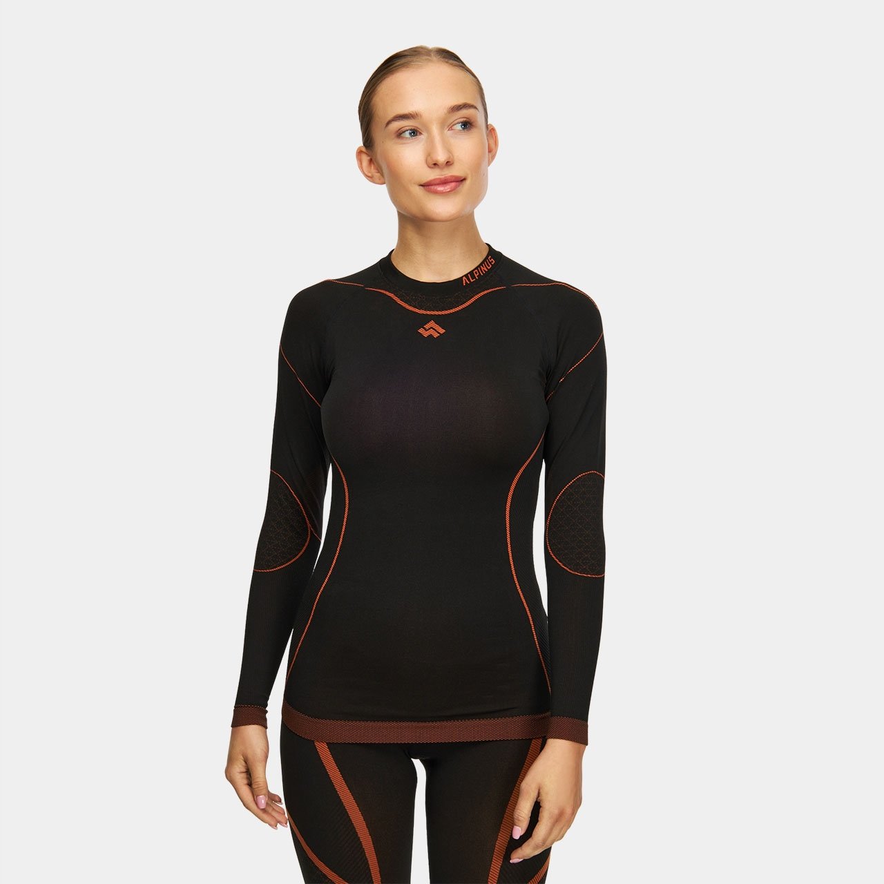 Bluza termoaktywna damska Alpinus Lillehammer czarno-pomarańczowa zimowa XL