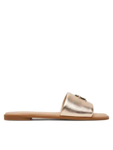 Tommy Hilfiger Klapki Th Logo Hw Metallic Leather Mule FW0FW08807 Złoty - Klapki i japonki damskie - miniaturka - grafika 1