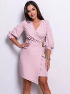 Sukienki - Sukienka pudrowy róż elegancka z 3/4 rękawem ze zdobną klamrą dekolt kopertowy Julia - PERFE - miniaturka - grafika 1