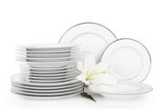 Serwisy obiadowe - Serwis obiadowy polska porcelana 6 os. 18 elementów biały / platynowy wzór NEW HOLLIS PLATIN Konsimo - miniaturka - grafika 1