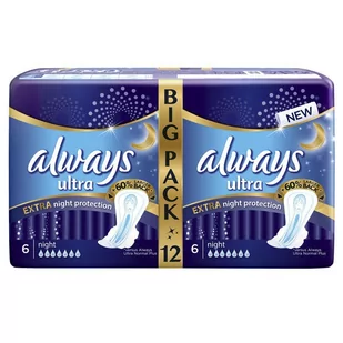 Always ULTRA NIGHT EXTRA PROTECTION PODPASKI 12 SZT zakupy dla domu i biura 612469 - Podpaski - miniaturka - grafika 2