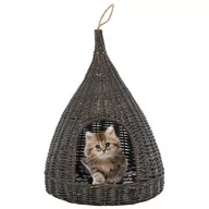 Drapaki dla kotów - GSTORE Domek dla kota z poduszką szary 40x60 cm wiklina tipi GS-170778 - miniaturka - grafika 1