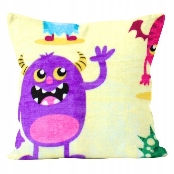 POSZEWKA NA PODUSZKĘ 40x40 CM DZIECIĘCA MIKROFLANELA MIĘKKA WESOŁE POTWORKI