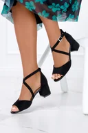 Sandały damskie - Czarne sandały damskie Sergio Leone z zakrytą piętą paski na krzyż skórzana wkładka SK825-CA - miniaturka - grafika 1