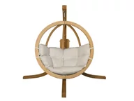 Fotele ogrodowe wiszące - Zestaw: Jednoosobowy Fotel Wiszący Z Drewnianym Stelażem, Kremowy Swingpod Fotel + Stojak - miniaturka - grafika 1
