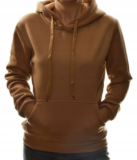 Damska bluza dresowa ocieplana kangurka z kapturem S brązowa 157