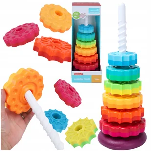 ZAKRĘCONA PIRAMIDA WIEŻA SENSORYCZNA EDUKACYJNA TĘCZOWA 41CM - Zabawki sensoryczne - miniaturka - grafika 1