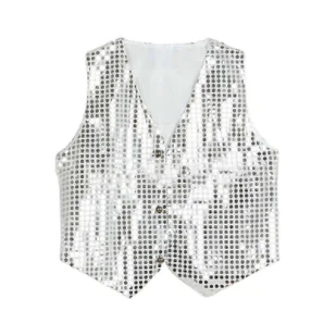 Kamizelka kostiumowa Glitter Unisex Kolorowa dziecięca cekinowa kamizelka bez rękawów na imprezę xi Biały L - Bluzki dla niemowląt - miniaturka - grafika 1