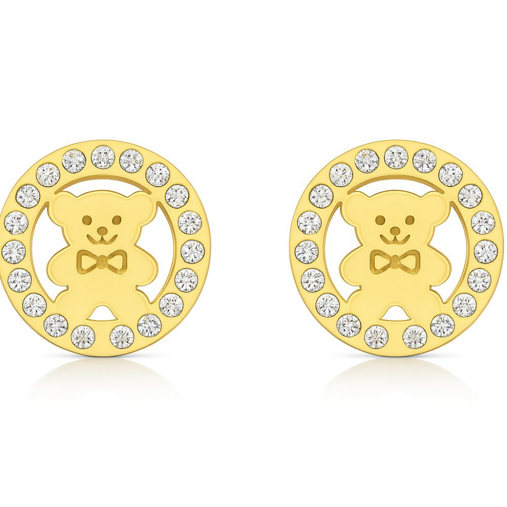 Kolczyki Teddy Shine Złote Misie z Cyrkoniami Stal Chirurgiczna 1cm Sztyfty