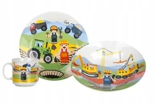 ZESTAW obiadowy śniadaniowy 3ele DLA DZIECI BUDOWA maszyny ceramika PREZENT - Miseczki i talerzyki dla dzieci - miniaturka - grafika 1