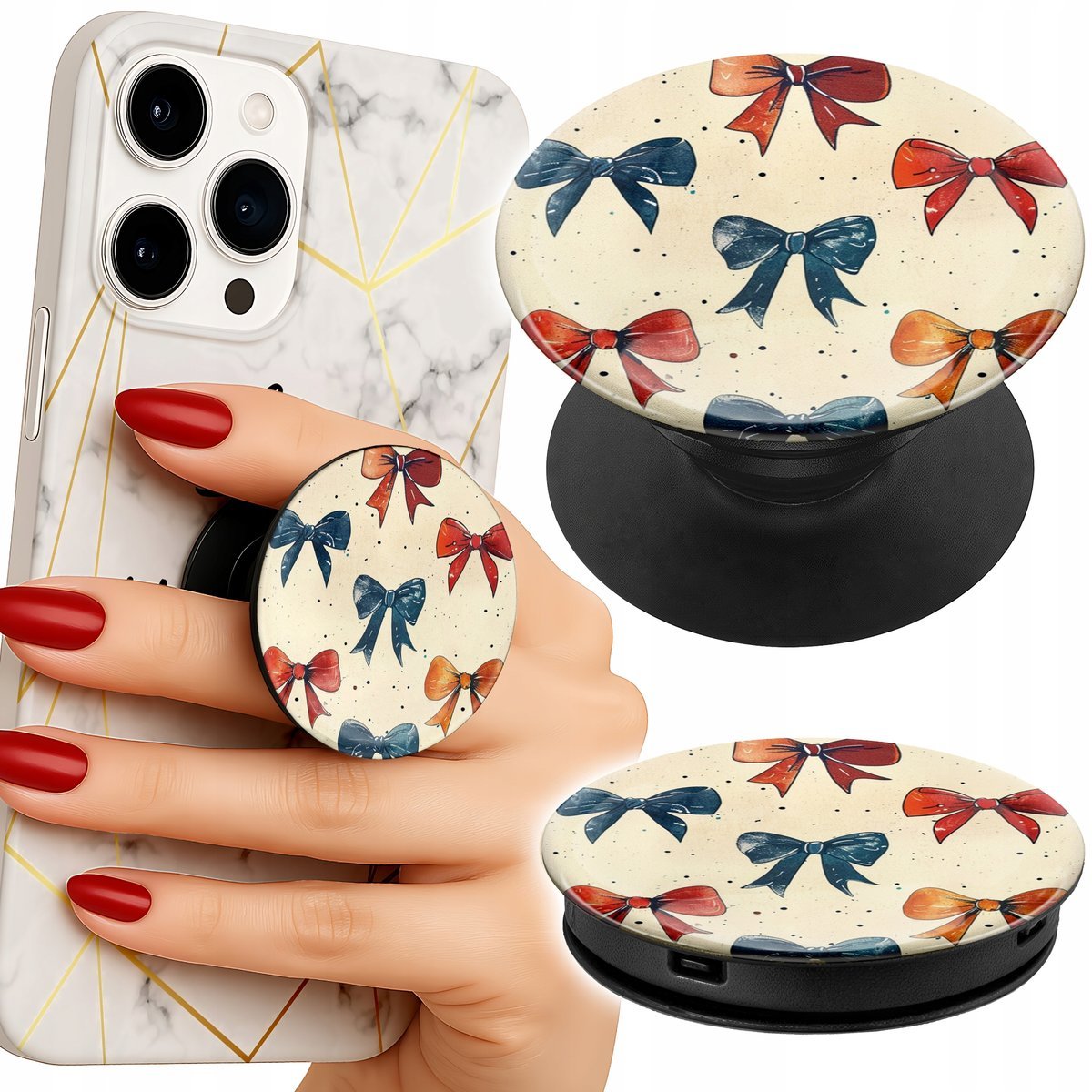 Uchwyt do telefonu Popsocket na palce/stojak KOLOROWE WSTĄŻKI WSTĄŻKA WZORY