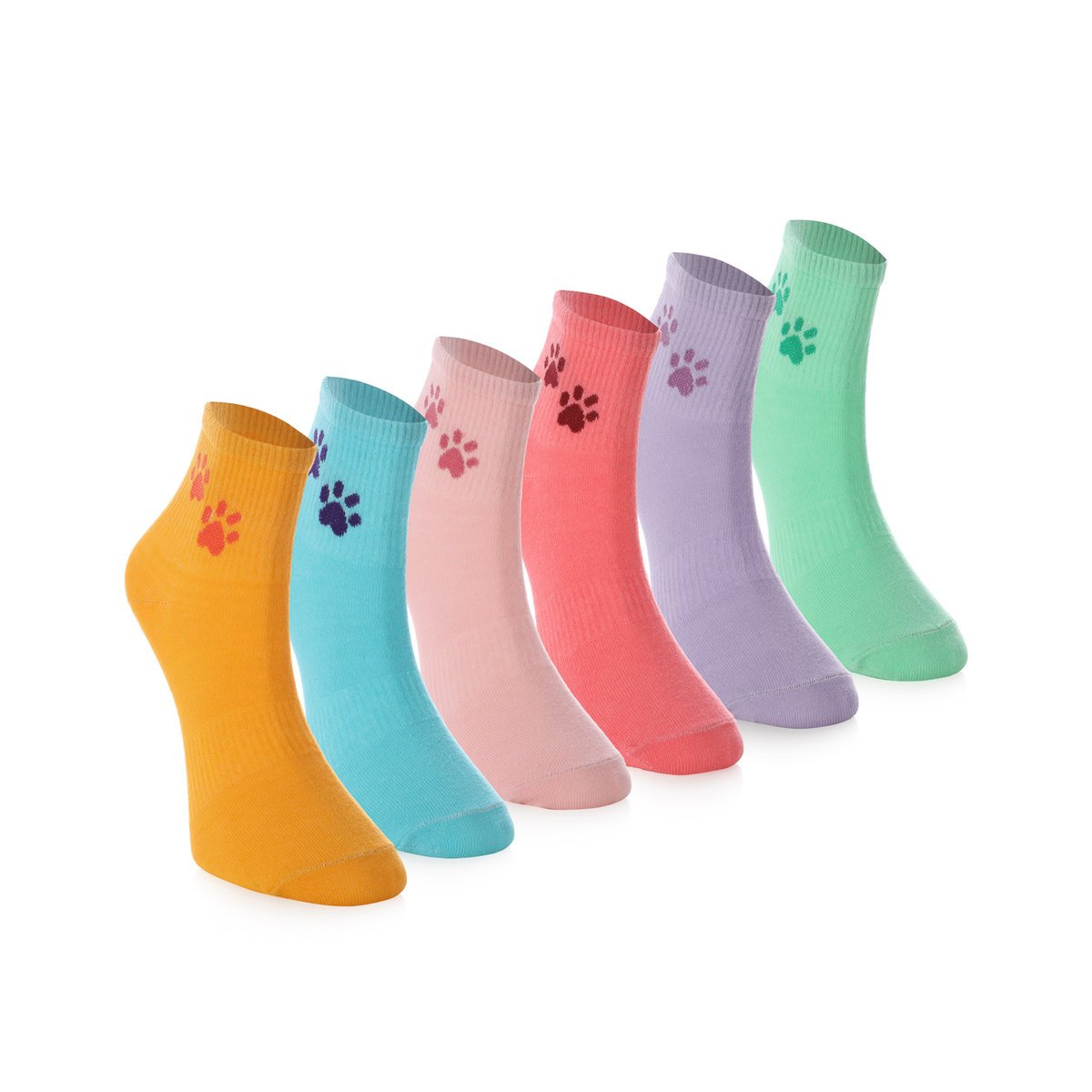 CREA SOCKS, kolorowe skarpetki, ZWIERZAKI ŁAPKI, 6 par, 36/40