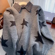 Swetry damskie - TEMU Sweter Damski – Gruby Sweter z Kołnierzem, Kolorowy Blok Ciemnoszary i Czarny, Nieprześwitujący na Jesień/Zimę, Casualowa Bluzka do Codziennych - miniaturka - grafika 1