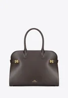 Torebki damskie - Damska shopperka ze skóry naturalnej z błyszczącymi elementami brązowa - miniaturka - grafika 1