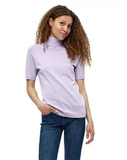 Swetry damskie - Minus Lima T-shirt damski z golfem | czarny t-shirt damski | koszulka damska z wysokim dekoltem i półrękawami | Basic Shirt damska elegancka | klasyczny sweter damski z dzianiny, 824 Pastel Lilac, M - grafika 1