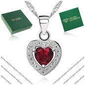 Łańcuszki - Srebrny Łańcuszek Z Serduszkiem 925 Prezent Czerwone Serce Prezent + Gratis - miniaturka - grafika 1
