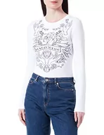 Koszulki i topy damskie - Love Moschino Damska koszulka z długim rękawem z nadrukiem róży i dłoni z przezroczystymi kryształkami strasu, optical white, 38 - miniaturka - grafika 1