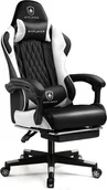 Fotele gamingowe - GTPLAYER fotel gamingowy dla graczy, ergonomiczny fotel biurowy z podnóżkiem, fotel gamingowy udźwig 150 kg, zagłówek i podparcie lędźwi białe - miniaturka - grafika 1