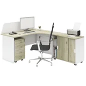 Zestawy mebli biurowych - Zestaw mebli biurowych MIRELLI A+, typ F, prawy, biały/dąb sonoma - miniaturka - grafika 1