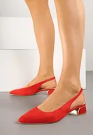 Sandały damskie - Czerwone Sandały Bez Pięty ze Skórzaną Wkładką i Metaliczną Aplikacją Weolira - miniaturka - grafika 1
