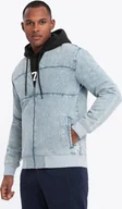 Kurtki męskie - Kurtka męska jeansowa bomberka z efektem stone wash jasnoniebieska V3 OM-JADJ-0163 XXL - miniaturka - grafika 1