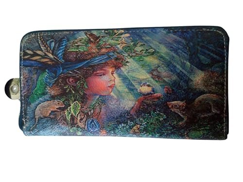 DRW - Damski portfel ozdobiony NINFA w odcieniach niebieskiego, Biały, 19x9.5 cm, Nowoczesny