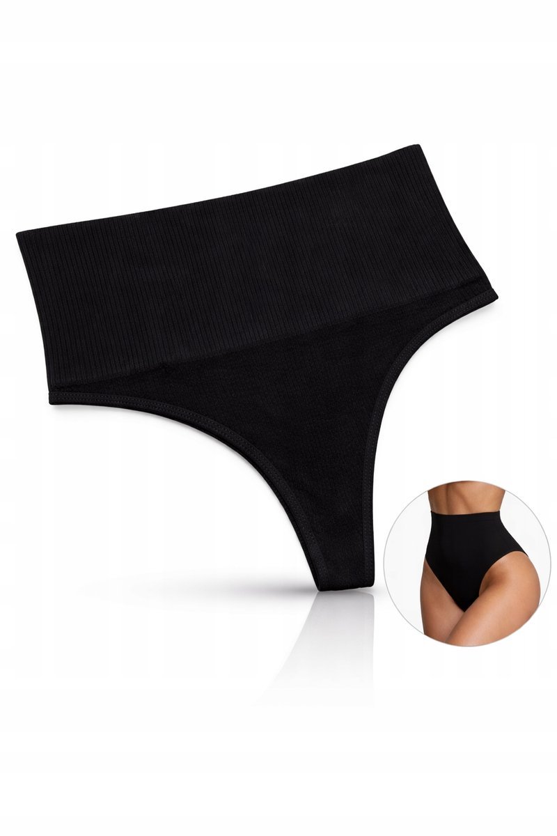 Bezszwowe stringi damskie wysoki stan modelujące komplet 2 szt S czarne