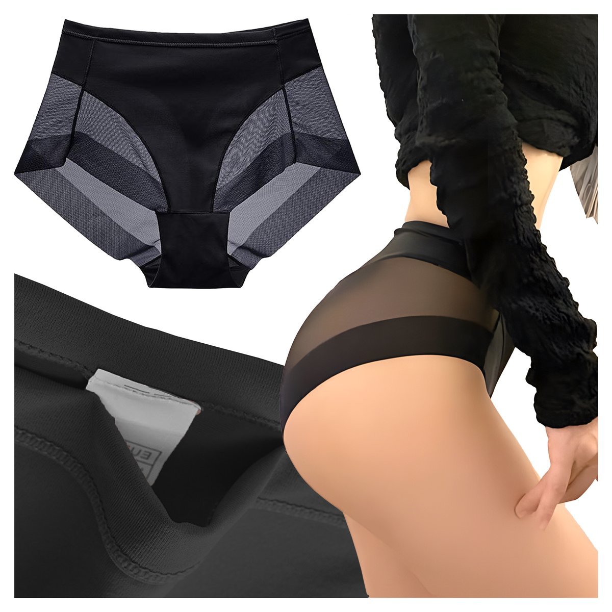 MAJTKI DAMSKIE WYSZCZUPLAJĄCE Brzuch Bielizna Wysoki Stan Figi Czarne 2XL