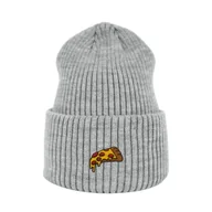Czapki damskie - Haftowana czapka beanie - PIZZA - szary melanż - miniaturka - grafika 1