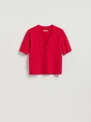 Swetry damskie - Reserved - Kardigan z wełną - czerwony - miniaturka - grafika 1