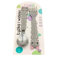 Sztućce dla dzieci - Melii łyżka i widelec dla dzieci Sztućce 2 szt Buldog Szary Piesek Pies - miniaturka - grafika 1