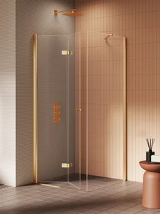 New Trendy Kabina New Soleo 80x70 prostokątna gold brushed transparentne lewa K-4255 - Kabiny prysznicowe - miniaturka - grafika 1