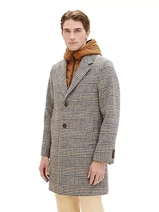 TOM TAILOR Męski płaszcz wełniany 1037348, 32523, beżowy, brązowy, wool check, S, 32523 – beżowy brązowy wool Check, S - Płaszcze męskie - miniaturka - grafika 1