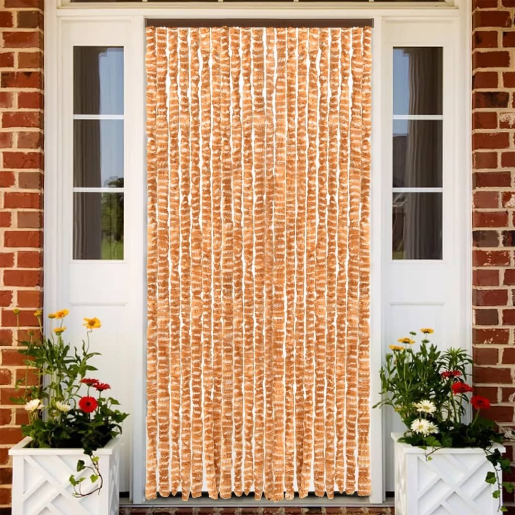 Zasłona w kolorze ochry i bieli 100x230 cm szenilowa