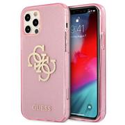 Etui i futerały do telefonów - Guess Glitter 4G Big Logo - Etui iPhone 12 Pro Max różowy - miniaturka - grafika 1